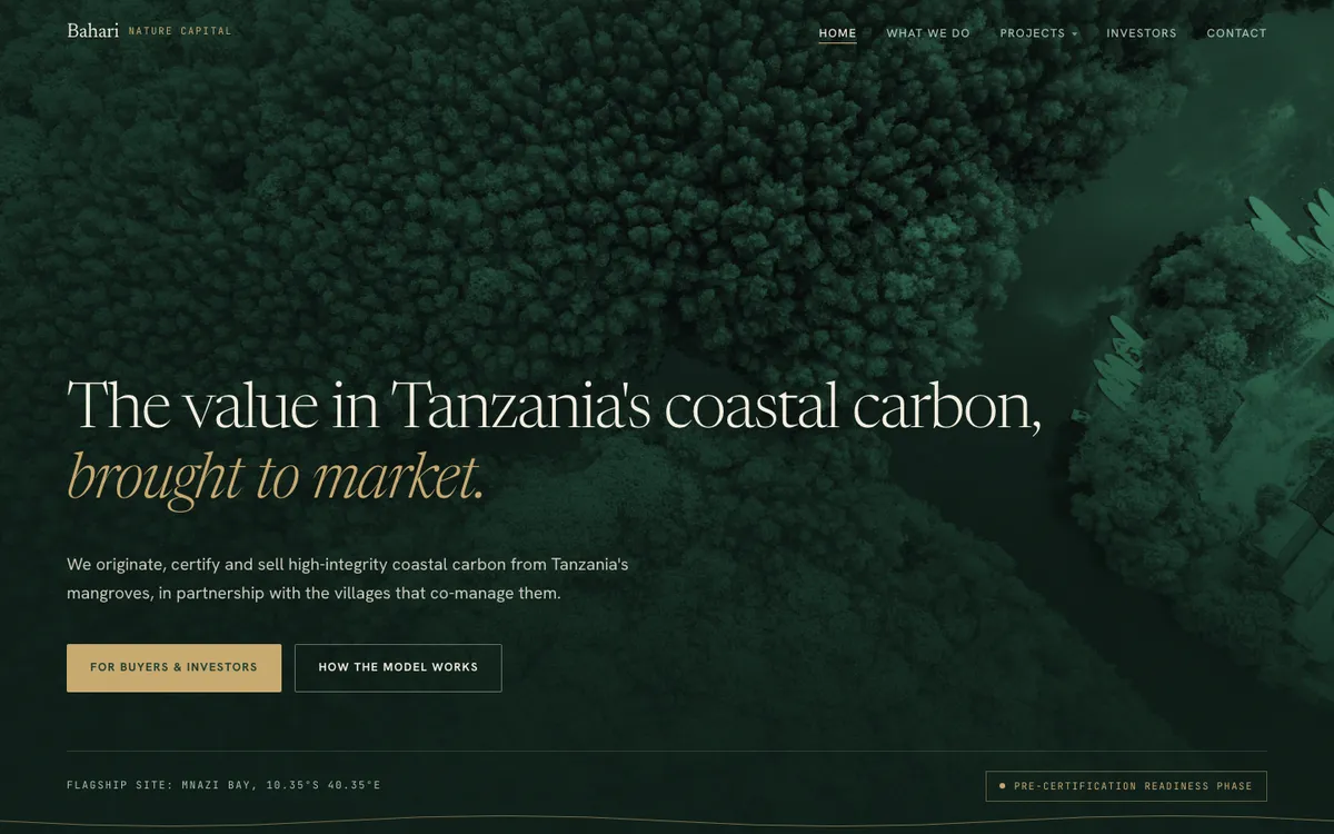 Screenshot of Blue carbon company website
